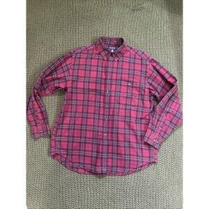 Roundtree & Yorke Red Plaid Cotton Long Sleeve Flannel Shirt L comfy fall winter